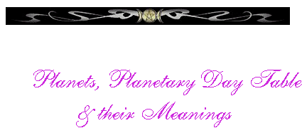         Planets, Planetary Day Table  & their Meanings